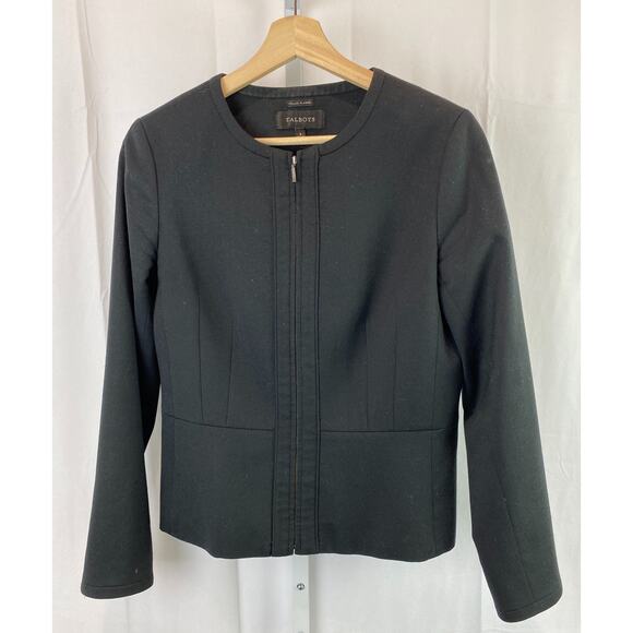 TALBOTS Size 4 Italian Flannel Full Zip Blazer Jacket Wool Blend Lined Black - Picture 6 of 6